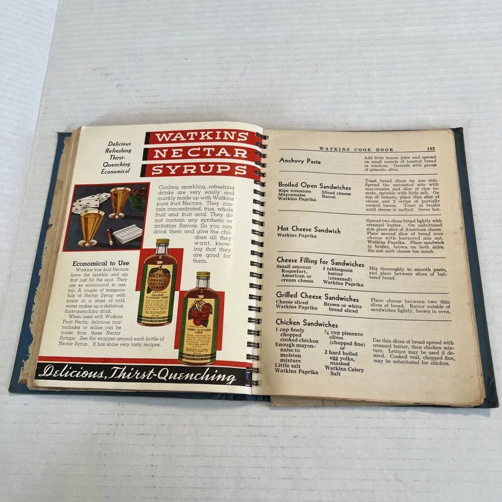 VTG Watkins Illustrated Spiral Bound Cook Book 1938 Winona Minnesota Original